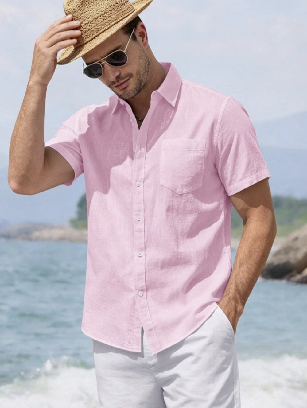 Pink Short Sleeve , 100% Linen